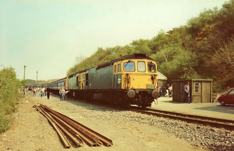 33119 and 33106 on 1Z30 0821 London Waterloo-Meldon Quarry with the Southern Electric Group's 'Tortuous Tortoise' railtour.brPhotographer Guy VincentbrDate taken 06051989