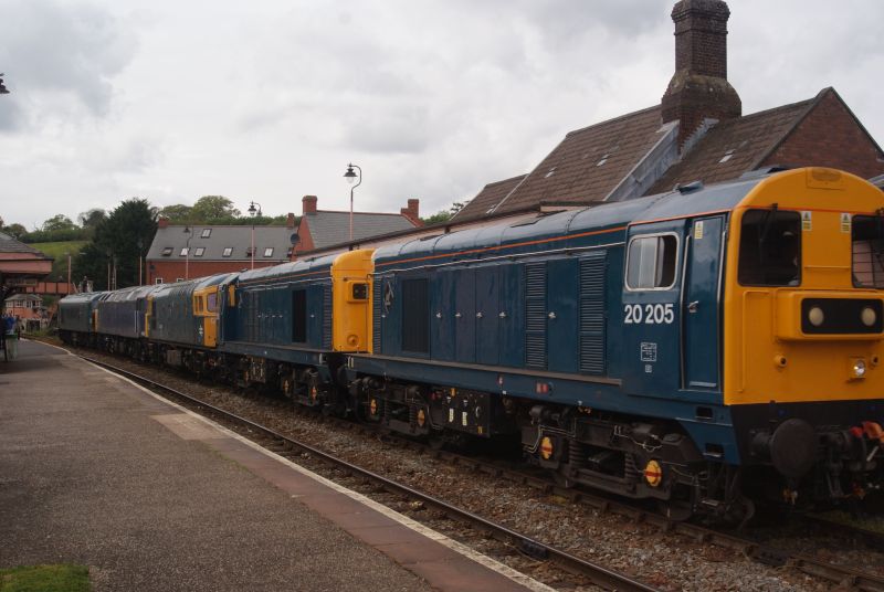 Class 20s are an unusual sight on our railway, and the convoy made an impressive spectacle passing through Crediton.brPhotographer Jon KelseybrDate taken 24042017