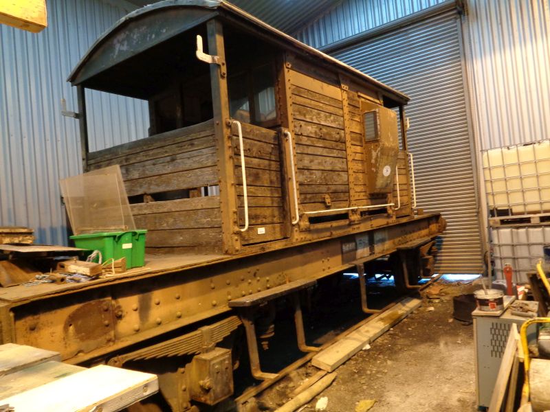 The BRSR brake van 55625 was stripped of woodwork paint, using a blow lamp, prior to being moved into the workshop. The rotten wood has been removed mostly on the hidden side, and the new timber is on order. What a shame it doesn't have its wagon plates.brPhotographer David BellbrDate taken 16112017