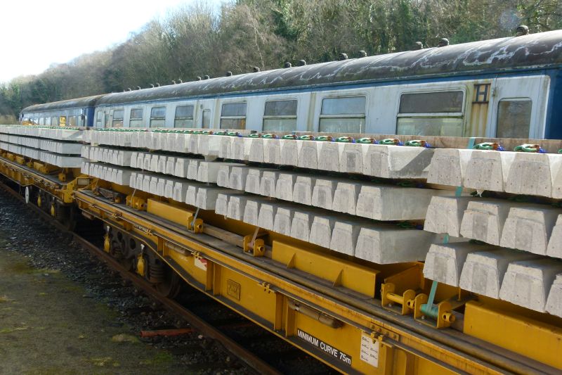 Some of the new concrete sleepers being delivered to OkehamptonbrPhotographer Dave EllisbrDate taken 26022021