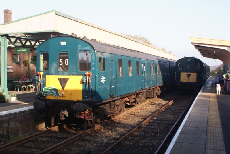 1118 arriving back at Okehampton with the second train of the day.