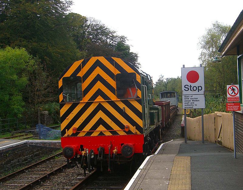 The engineering train departs Okehampton with a load of rails for Meldon
