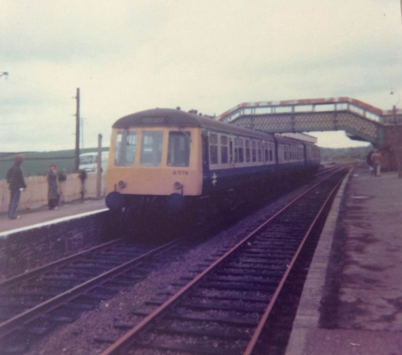 On a Sunday in May 1978, the 1030 from Exeter Central, a 3 car DMU class 119, waiting at Okehampton before returning to Exeter one of a series of Charter trains then run by Transport 2000.brPhotographer Tony Hill