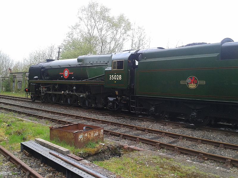 SR Merchant Navy pacific 35028 'Clan Line' at Okehampton with Steam Dreams' 'Cathedrals Explorer' railtour.