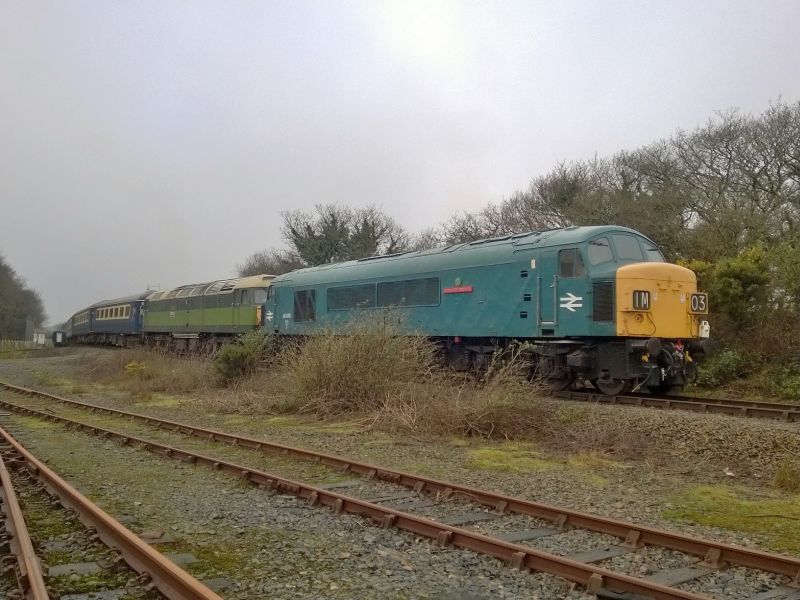 45060 'Sherwood Forester' and 47701 'Waverley' at Meldon.