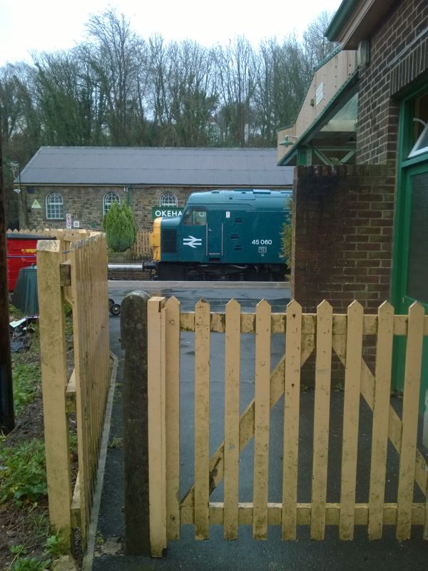 45060 'Sherwood Forester' stabled in Okehampton platform 2 after the Sulzer Weekend