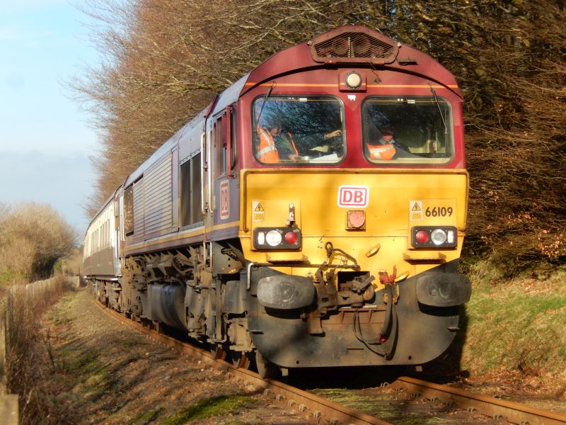 66109 leads the tour between Okehampton at Meldon