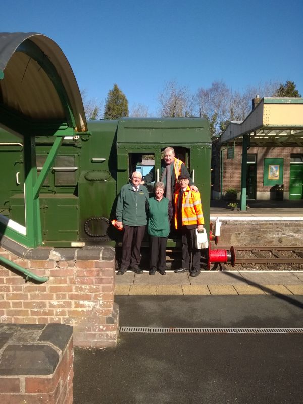 Crew of the first train: (l to r) Graham Parkinson, Marian Isom, Graham Isom and Don Bent.