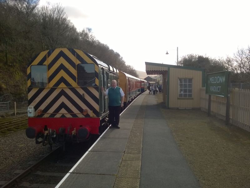 Graham Isom with an afternoon train at Meldon Viaduct. We really must finish painting those wasp stripes.brPhotographer Alistair GregorybrDate taken 25032016