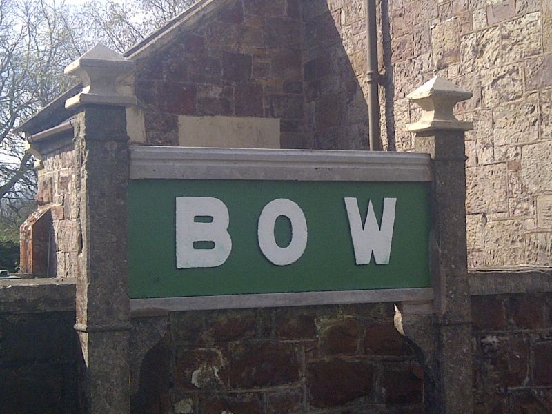 The rebuilt sign at Bow.