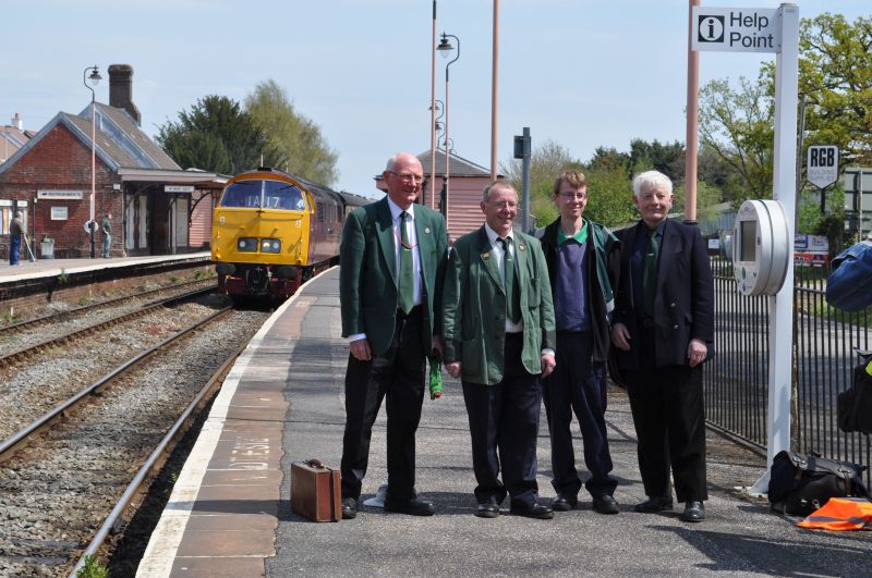 The DR team joining the railtour at Crediton: (l to r) Dennis Leworthy, guard, Keith Netherton, driver/pilotman, John Caesar and Gerald Hocking. The latter 2 were selling tickets for the run round trip to Meldon