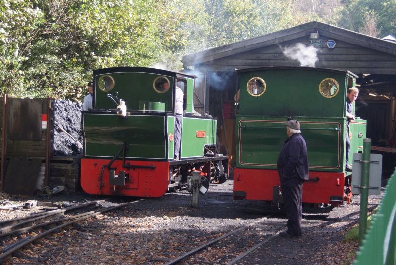 LBR's 2 Bagnalls, 'Isaac' and 'Charles Wytock', on shed at Woody Bay.brPhotographer Jon KelseybrDate taken 25092016