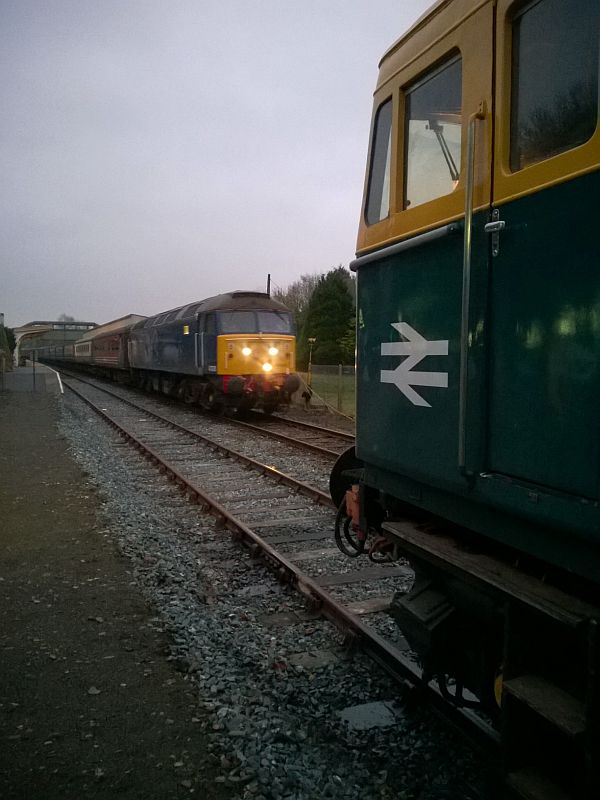 47828 on the PE stock in Okehampton platform 3, and 33035 stabled in the new siding extension.brPhotographer Alistair GregorybrDate taken 23112016