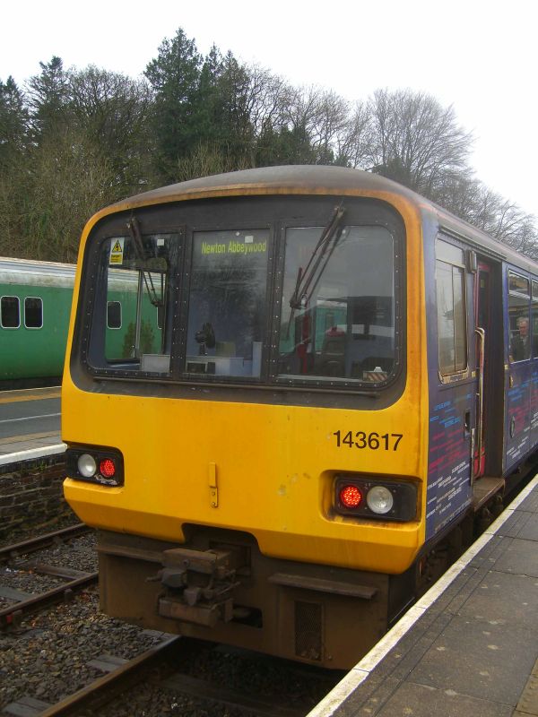 The test train, 143617, at Okehampton, before departing for Newton AbbeywoodbrPhotographer Paul MartinbrDate taken 21022017