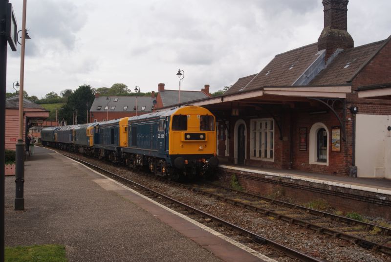 20205 and 20189 passing Crediton with the Polar Express traction, 33035, 47828 and 45060, en route for St Philip's Marsh.brPhotographer Jon KelseybrDate taken 24042017