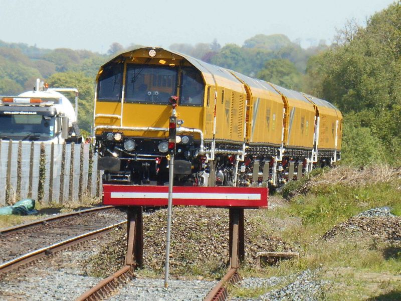 The New Loram rail grinder heading off down the line