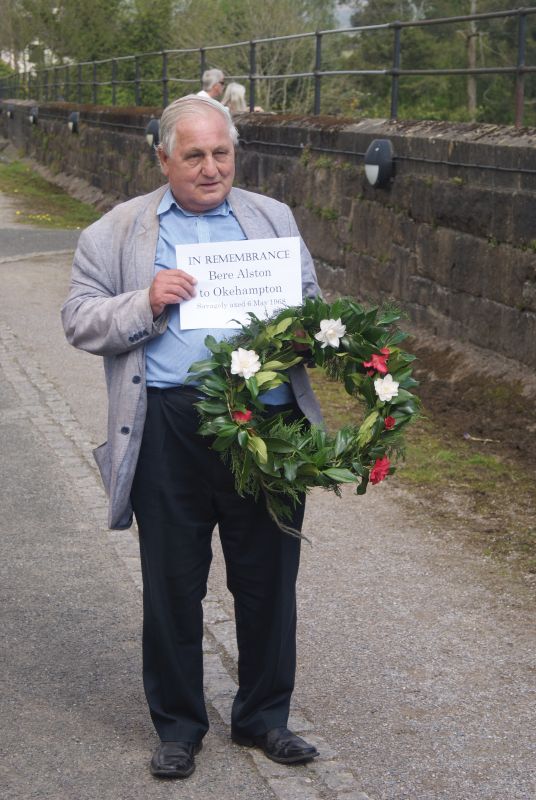 Bernard Mills with Tony Hill's wreath commemorating Tavistock rail servicesbrPhotographer Jon KelseybrDate taken 05052018