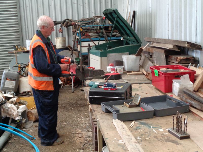 Geoff Horner preparing replacement woodwork for the Thumper 1132brPhotographer David BellbrDate taken 02082018