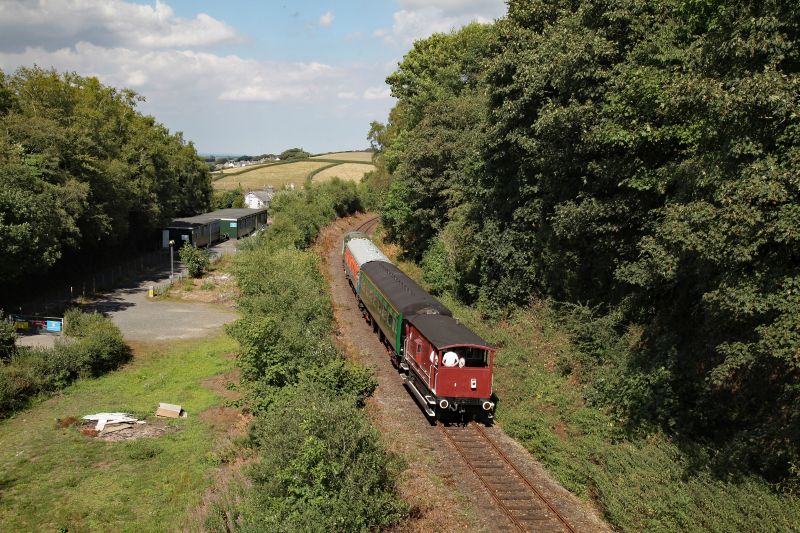 Happy days Class 08 D4167, BSK RDB 975046 aka Lab 11, Mk2 FK S13436 and 1942 LMS brakevan 731411 dropping down the grade with the 1555 Meldon Viaduct-Okehampton.brPhotographer Bernard MillsbrDate taken 05082018
