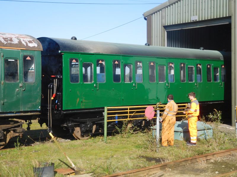 The freshly painted Thumper 1132 driving trailer emerging from the workshop.brPhotographer Geoff HornerbrDate taken 19102018