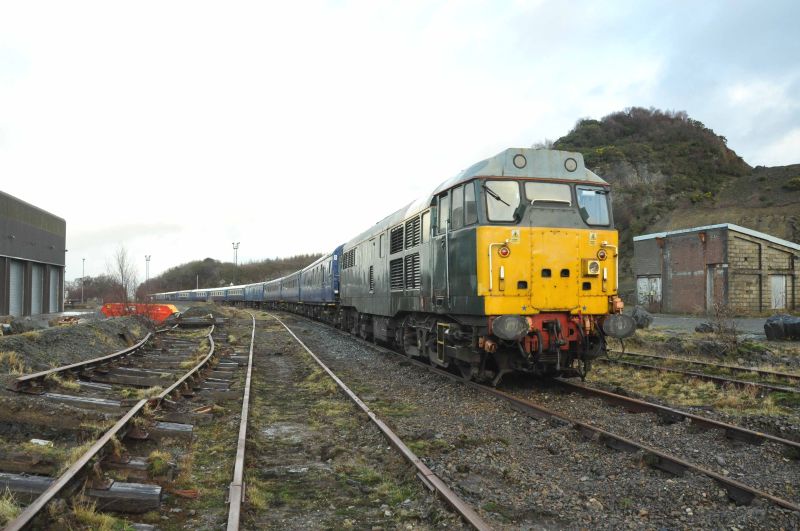 The 'Train to Christmas Town', headed by 31452 with D4167 on the rear, at Meldon Quarry road 12 brPhotographer Dave HuntbrDate taken 08122018