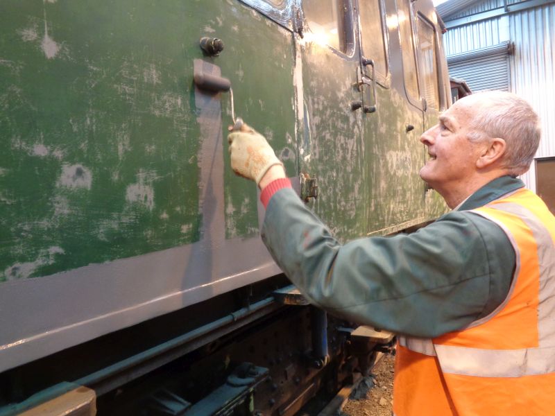 Paint rollers are used for the large flat surfaces, whilst brushes are used to pick out frames and edging.brPhotographer David BellbrDate taken 14032019