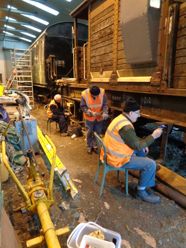 Your correspondent, Phil Hull and Geoff Horner, armed with scaling hammers, attacking over 70 years of corrosion, paint layers and gunge. One day ....brPhotographer John CoxonbrDate taken 14032019