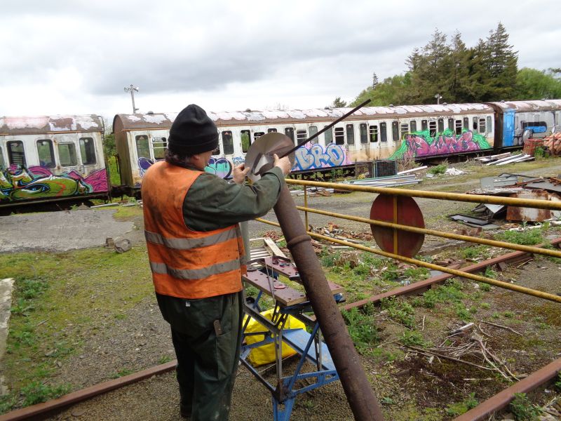 The Chinese Hat cowl for LDS55625's stove pipe, having been constructed, has the 3 attachment straps drilled and fitted.brPhotographer David BellbrDate taken 02052019