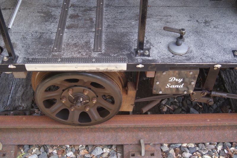 Close-up of Wickham wheel showing the adaption from 8-stud to 6-stud fixing, the sanding mechanism and the oak brake block.brPhotographer Jon KelseybrDate taken 15052019
