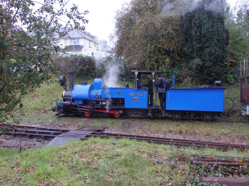 Side-on view of the Darjeeling locomotive at Launceston, emphasising the long boiler. Four wheels don't look enough.brPhotographer Tom BaxterbrDate taken 30102019