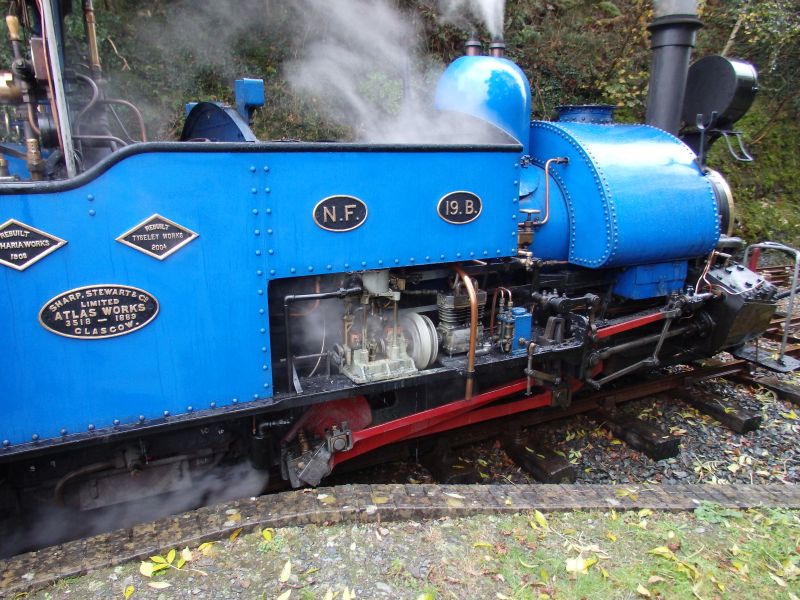 Close up of the Darjeeling locomotive.The grey item in the centre of the photo appears to be the air pump for the brakes. Elsewhere there must be an electrical generator.brPhotographer Tom BaxterbrDate taken 30102019