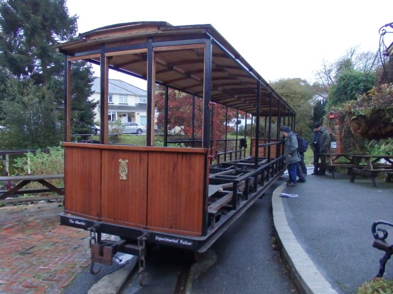 As it says on the front, it's an experimental railcar - a long term project to provide comfortable, out of season, transport. The power nearer bogie has a traction motor from a GPO tube unit. The engine we think is a 2 litre Peugeot diesel. We didn't discover why it's called The Gherkin.brPhotographer Tom BaxterbrDate taken 30102019