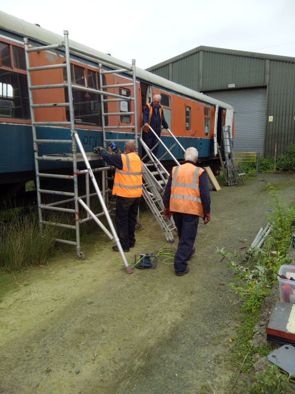 Having stripped the lettering and lining off the South side of Lab11, staging was erected.brPhotographer David BellbrDate taken 23072020