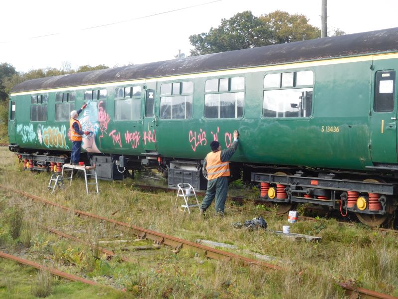 Cracking on with the graffiti on the FK.brPhotographer Geoff HornerbrDate taken 15102020