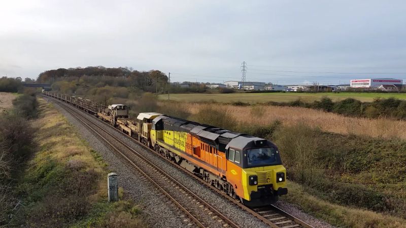 70805 with the returning LWR train passing Berkley Marsh near Frome.brPhotographer Guy VincentbrDate taken 22112020