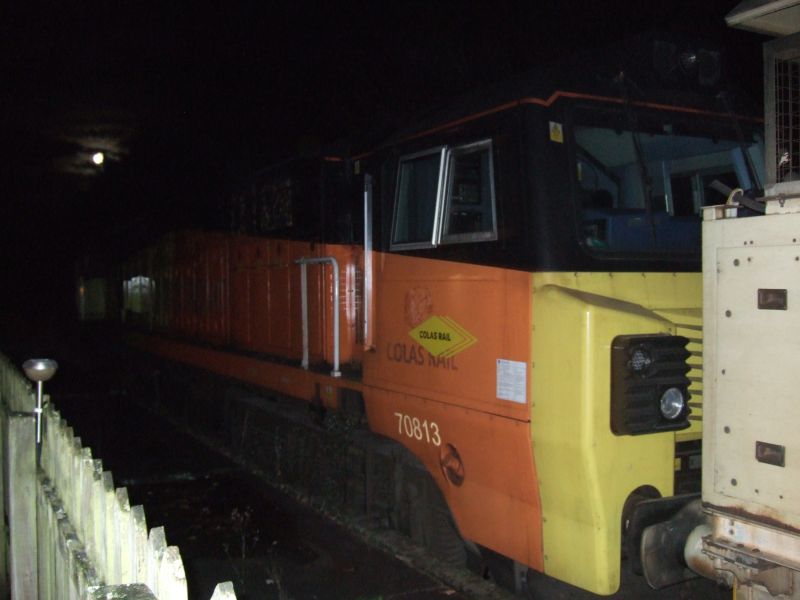 A ghostly 70813 departing Bow station at the back of an empty rail delivery train in the early morning of 26 November. Only the second known Class 70 to visit the line, 70805 having worked a similar delivery four days earlier.brPhotographer Dick HenrywoodbrDate taken 26112020