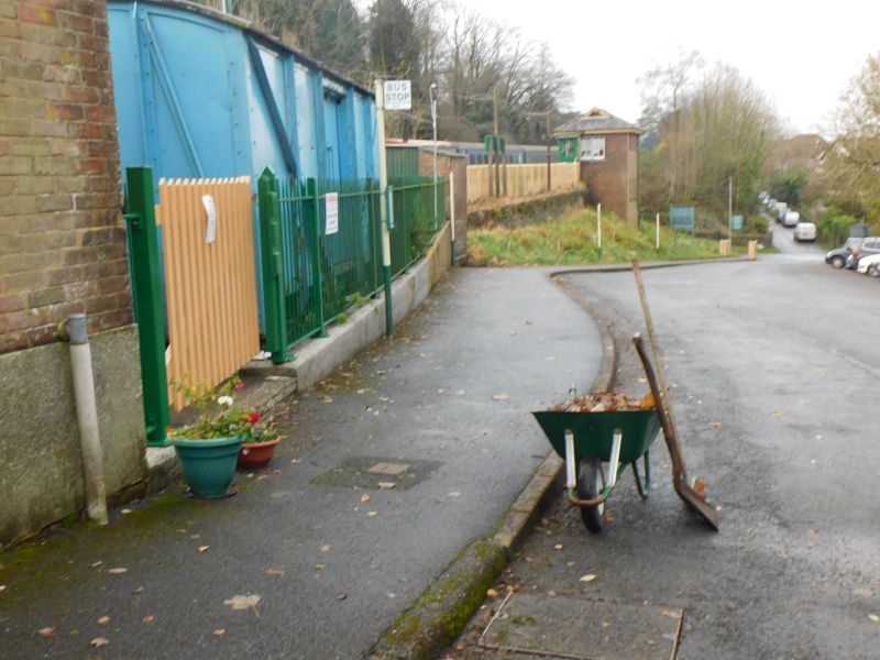 Okehampton Station entrance looking very tidy following a bit of leaf clearance.brPhotographer Jon KelseybrDate taken 28112020