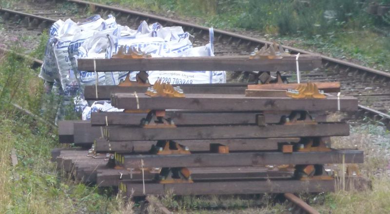 New sleepers at the Meldon end of Okehampton Station, preparatory to plain lining the ground frame operated points.brPhotographer Dave EllisbrDate taken 16092021