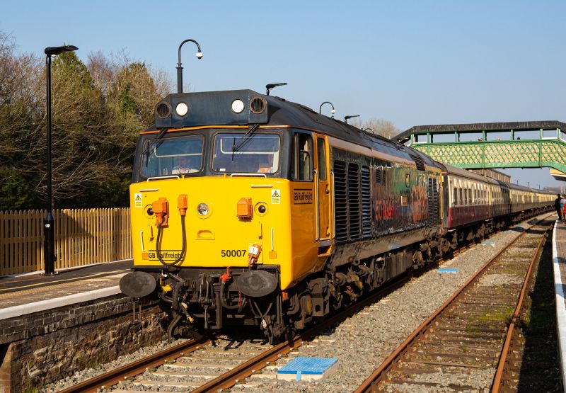 GB Railfreight Class 50 50007 Hercules at Okehampton with UK Railtours' Springtime Hoovering in Devon railtourbrPhotographer Craig MundaybrDate taken 26032022