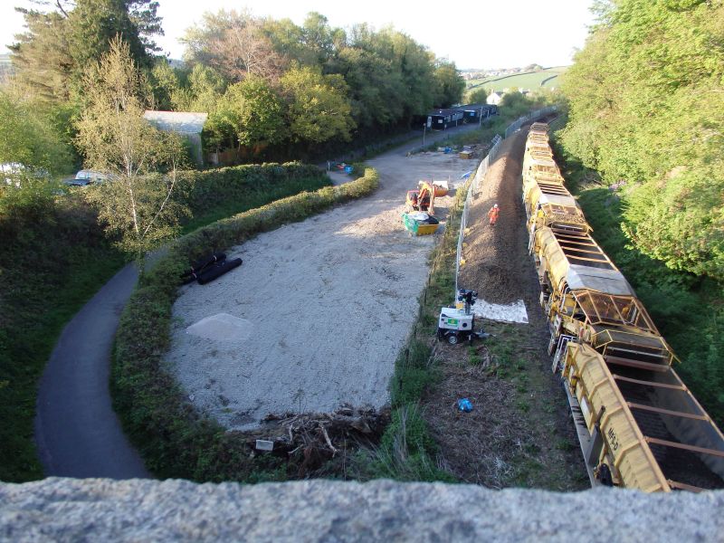 View from Camp Park Bridge number 610. The Military sidings area was quite useful for access on this job and the working area had been stoned out for the occasion.brPhotographer Tom BaxterbrDate taken 26042022