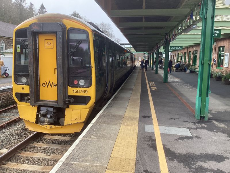 Class 158 Super Sprinter 158769 deputising for the usual class 150 on the 1225 Okehampton to Exeter Central.brPhotographer Tony HillbrDate taken 12032023