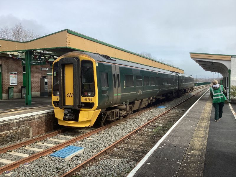 Class 158 158769 in Okehampton platform 3brPhotographer Tony HillbrDate taken 12032023