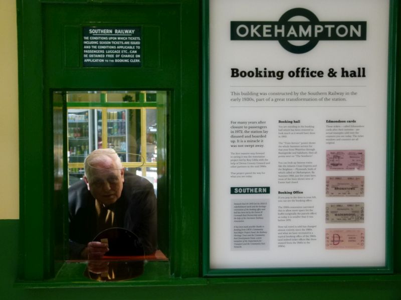Bernard Mills at the Okehampton ticket window.brPhotographer Dave EllisbrDate taken 20042023