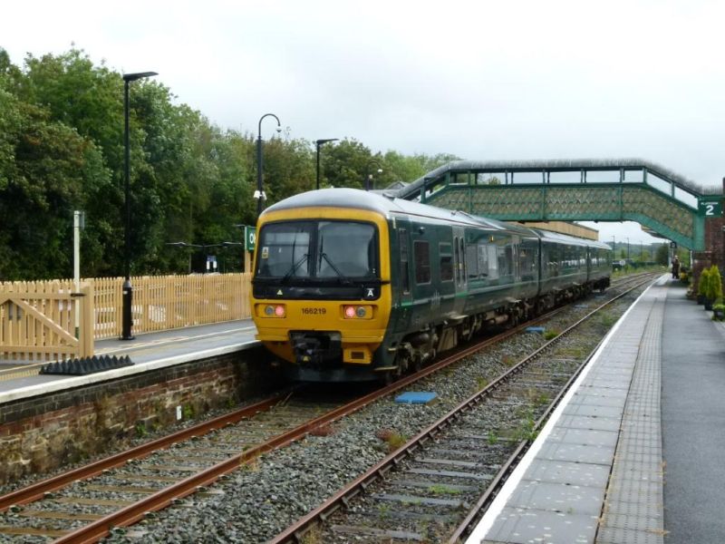 A change from the usual class 150s - GWR Class 166 'Networker Turbo' 166219 at Okehampton on a scheduled Sunday service.  brPhotographer Dave EllisbrDate taken 24092023