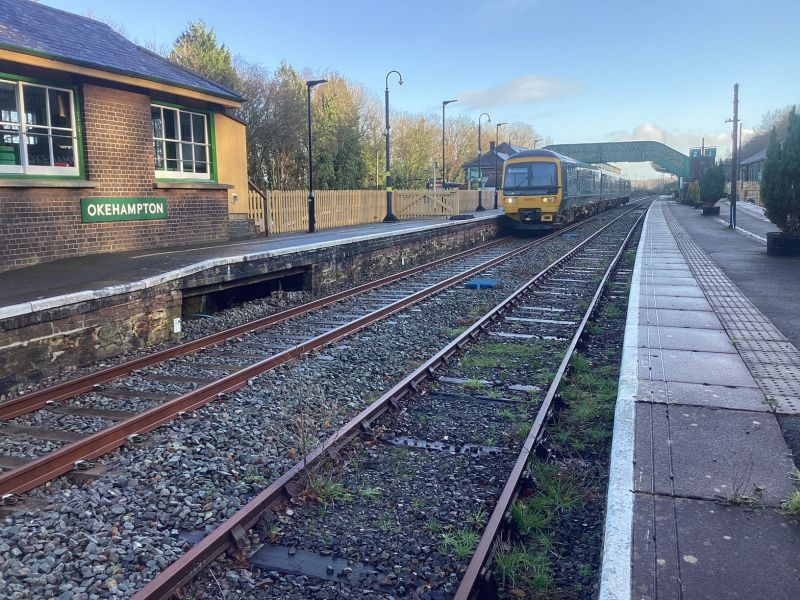 GWR 3 car ex Thames Turbo Class 165 unit 165103 arriving at Okehampton on the 1032 service from Exeter Central. brPhotographer Tony HillbrDate taken 19122025