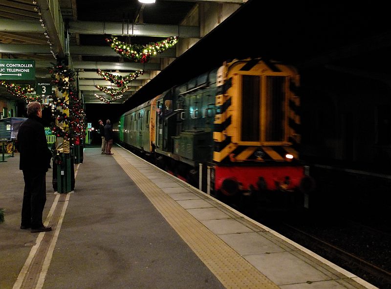 The Polar Express arriving at Okehampton, 08937 leading (after 50026 sadly had a turbocharger failure) with 33103 at the other end.