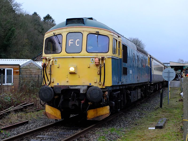 33103 'Swordfish' preparing to depart Okehampton for Sampford Courtenay with the Polar Express