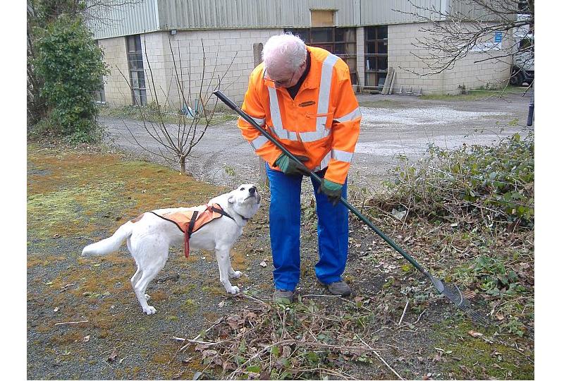 Keeping brambles at bay on the up platform at Sampford Courtenay.brPhotographer Sue BaxterbrDate taken 02032013