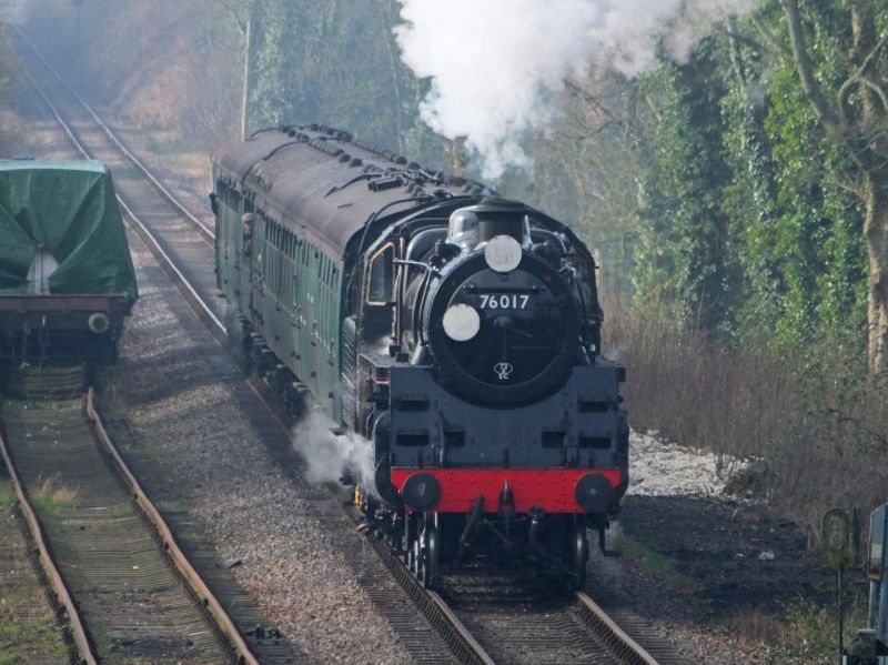 BR Standard class 4 76017 arriving at Medstead and Four Marks