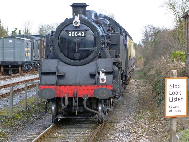 BR Standard class 4 2-6-4 tank 80072, masquerading as its mate 80043, at Washford.brPhotographer Philip Wagstaff